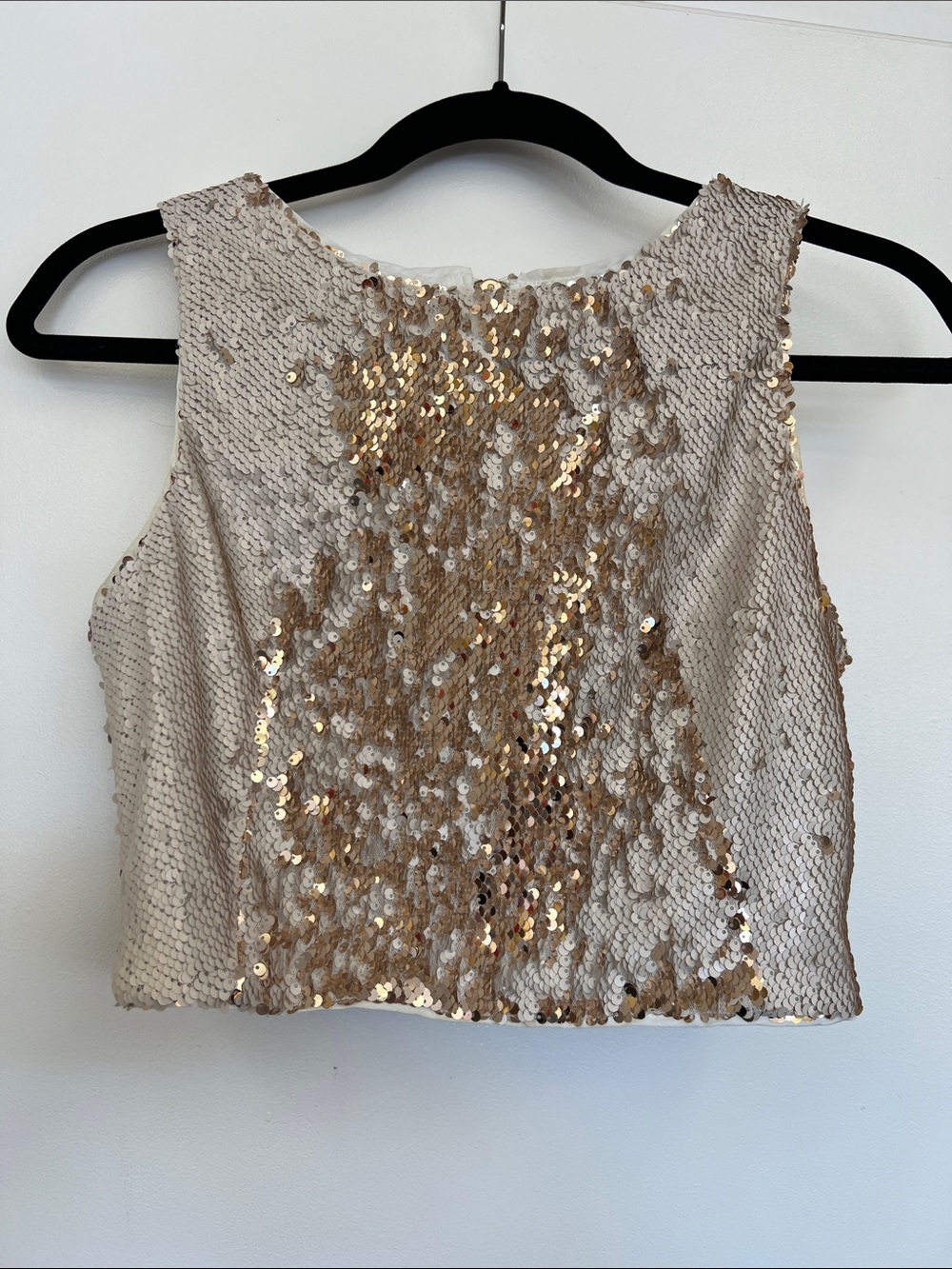 F21 Forever 21 Reversible Sequin Crop Tank Top Shirt Champagne Dressy Party Y2K